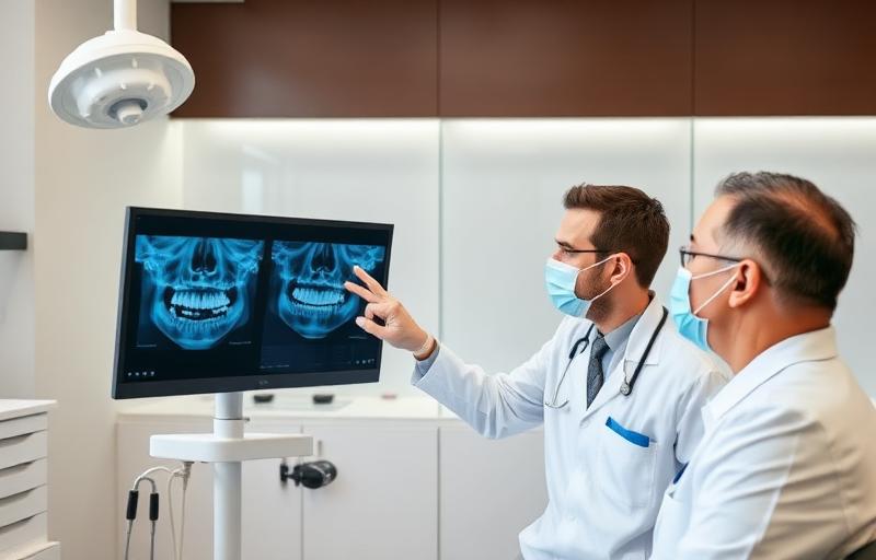 Dental professionals reviewing x-rays for gum treatment at DNTL Smiles Northwood